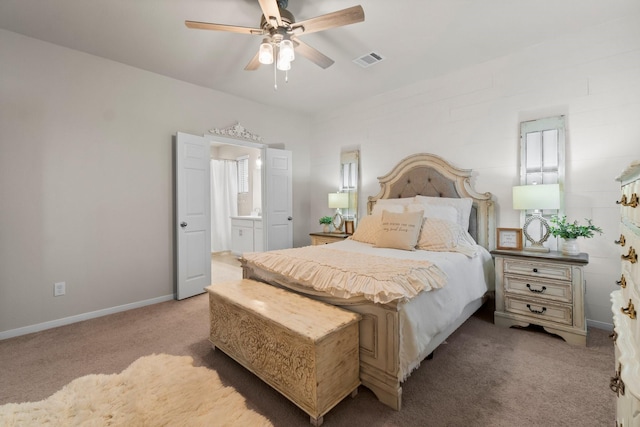 17723 Chartertree Ln, Tomball, TX 77377 - bedroom with carpet flooring, ensuite bath, baseboards, and a ceiling fan