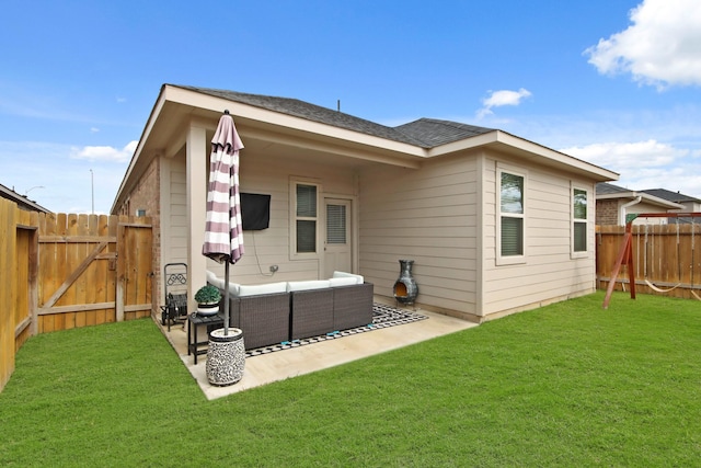 17723 Chartertree Ln, Tomball, TX 77377 - rear view of house with outdoor lounge area, a patio, and a gate