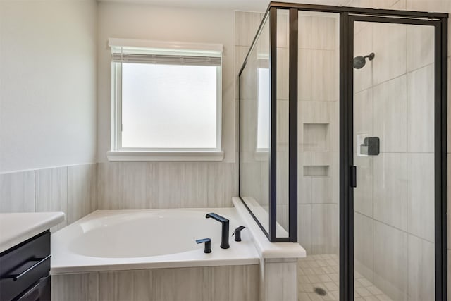 21606 Laggan Cliff Ln, Cypress, TX 77433 - full bath with a bath, a stall shower, and vanity