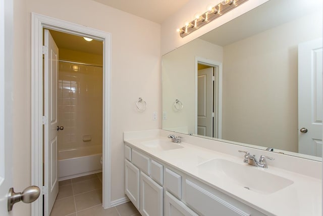 1626 Summer City Dr, Houston, TX 77047 - full bathroom featuring double vanity, tile patterned floors, toilet, and  shower combination
