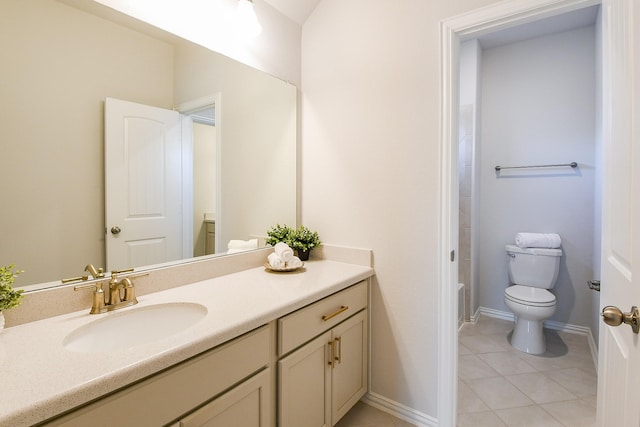 209 Cambria Green Ln, Katy, TX 77493 - bathroom featuring toilet, vanity, tile patterned floors, a shower, and baseboards