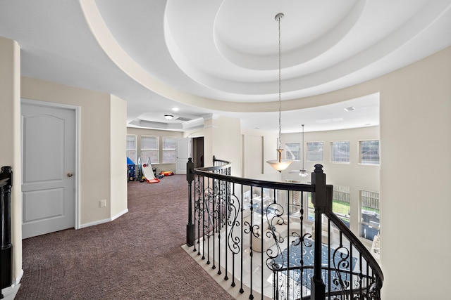 3627 Grand Promenade Ln, Stafford, TX 77477 - hallway with an upstairs landing, carpet, healthy amount of natural light, and baseboards