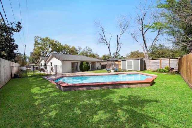 3531 Westridge St, Houston, TX 77025 - view of pool featuring a storage unit and an outbuilding