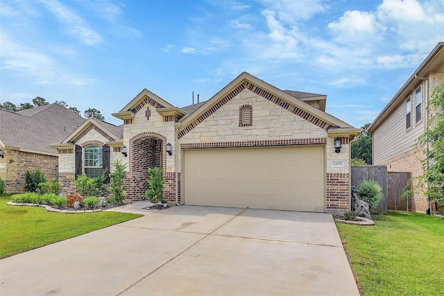 2255 Golden Laurel Dr, Conroe, TX 77304 - french provincial home featuring brick siding, driveway, a garage, and stone siding