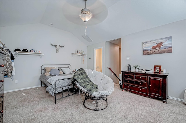 2255 Golden Laurel Dr, Conroe, TX 77304 - carpeted bedroom featuring vaulted ceiling, ceiling fan, and baseboards