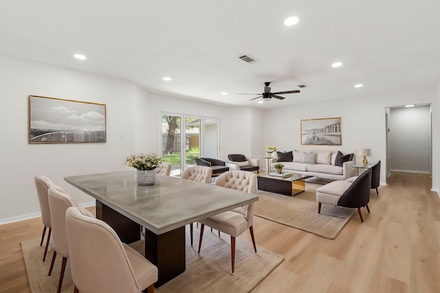 2610 Moss Hill Dr, Houston, TX 77080 - dining space featuring light wood finished floors, recessed lighting, ceiling fan, and baseboards