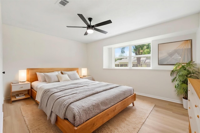 2610 Moss Hill Dr, Houston, TX 77080 - bedroom with light wood-type flooring, baseboards, and a ceiling fan
