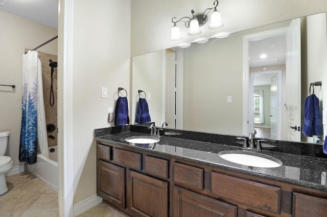 266 Overland Trce, Montgomery, TX 77316 - bathroom featuring toilet, tile patterned floors, double vanity, and shower / tub combo