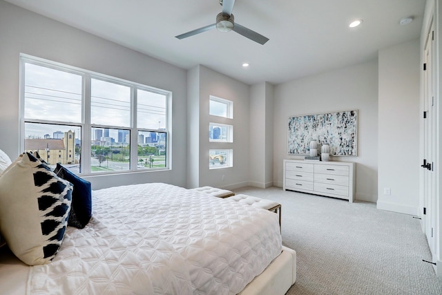 2105 Emancipation Ave, Houston, TX 77003 - bedroom with carpet, baseboards, recessed lighting, and a ceiling fan