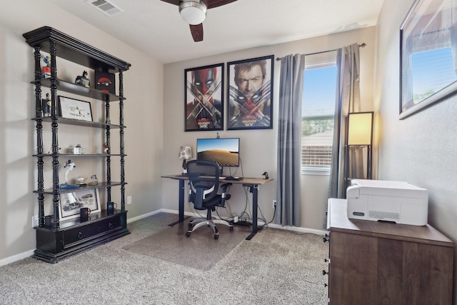 14039 Pawnee Bend Dr, Cypress, TX 77429 - office featuring a ceiling fan and baseboards