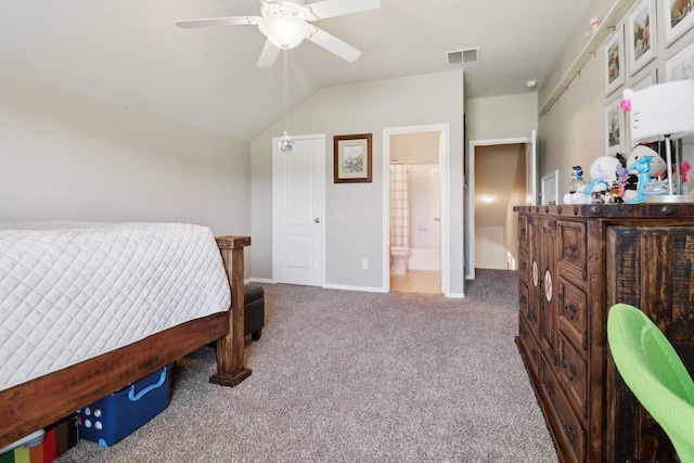 14039 Pawnee Bend Dr, Cypress, TX 77429 - bedroom with carpet floors, lofted ceiling, baseboards, and a ceiling fan