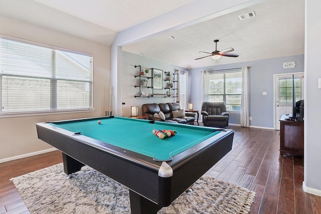 14039 Pawnee Bend Dr, Cypress, TX 77429 - rec room with lofted ceiling, wood finished floors, baseboards, and billiards table