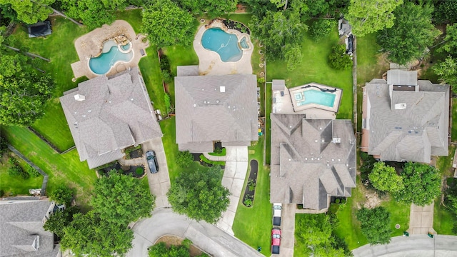 aerial view of a pool area