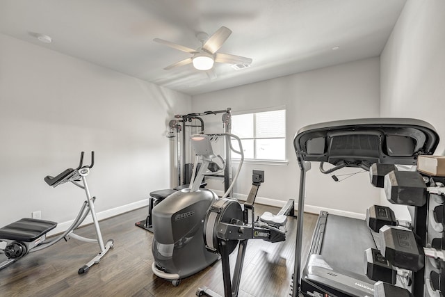 3604 Dorset Cliff Ln, Houston, TX 77055 - exercise area with baseboards, a ceiling fan, and wood finished floors