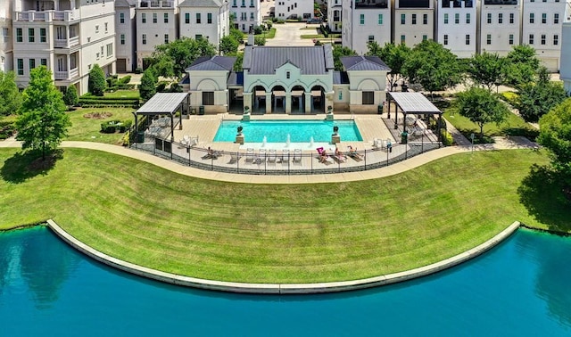 3604 Dorset Cliff Ln, Houston, TX 77055 - community pool featuring a water view and a patio