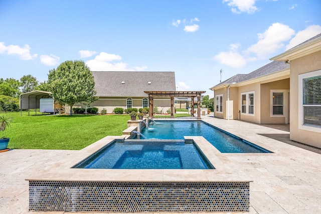 2119 Red Bird Ln, Brookshire, TX 77423 - view of swimming pool featuring a yard, a pergola, and a pool with connected hot tub