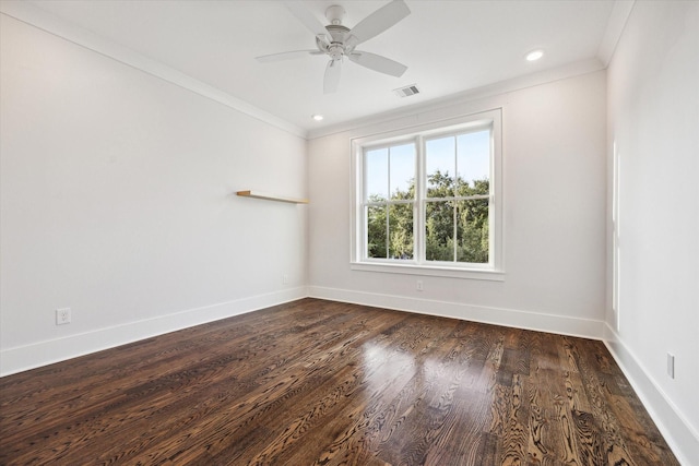 712 E 14th St, Houston, TX 77008 - unfurnished room with ornamental molding, baseboards, a ceiling fan, dark wood-type flooring, and recessed lighting