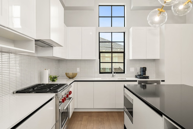 5820 Winsome Ln Unit B, Houston, TX 77057 - kitchen featuring stainless steel appliances, a sink, white cabinetry, and light wood-type flooring
