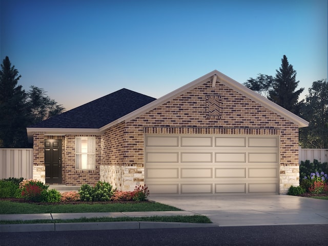 18717 Bliss Pl, New Caney, TX 77357 - single story home featuring concrete driveway, stone siding, an attached garage, and brick siding