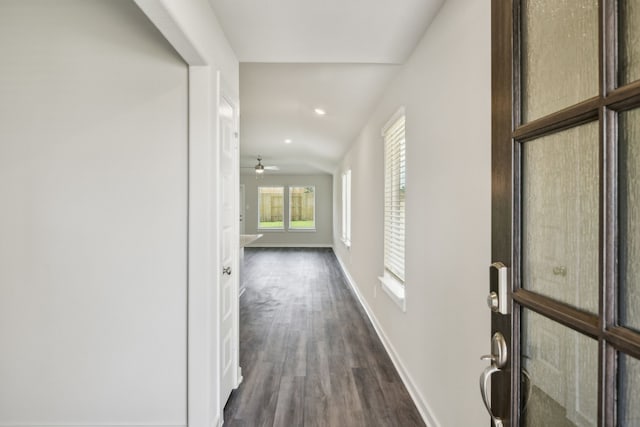 18717 Bliss Pl, New Caney, TX 77357 - hallway with dark wood-type flooring, baseboards, and recessed lighting