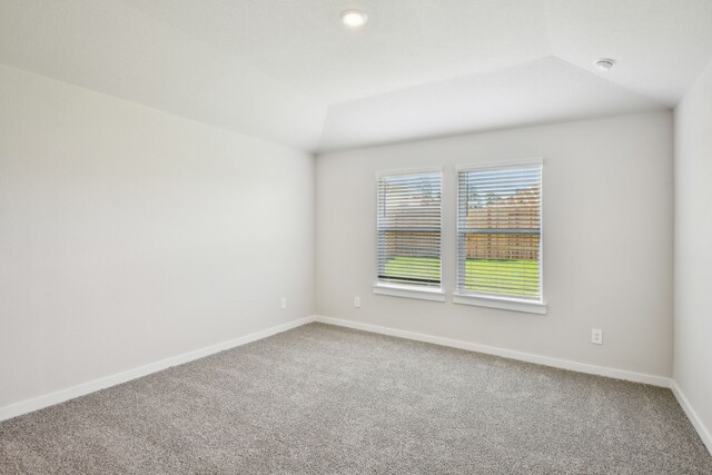 18717 Bliss Pl, New Caney, TX 77357 - unfurnished room featuring carpet floors, baseboards, lofted ceiling, and a smoke detector