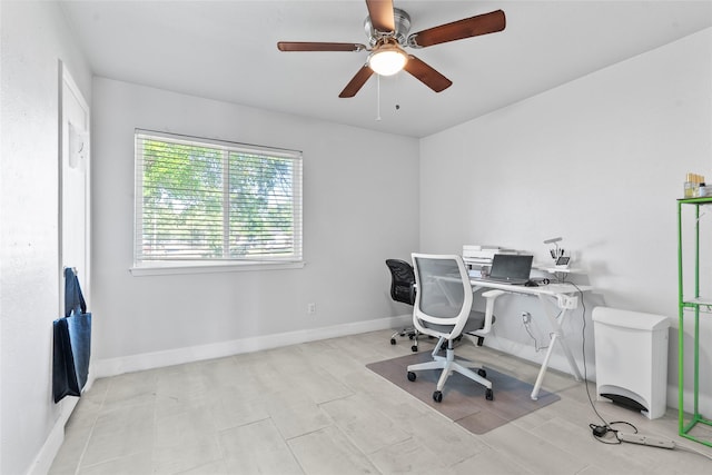 2219 Anthony Hay Ln, Katy, TX 77449 - home office featuring a ceiling fan and baseboards