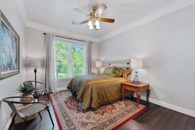 37922 Clubhouse Ln, Magnolia, TX 77355 - bedroom featuring ornamental molding, baseboards, wood finished floors, and ceiling fan