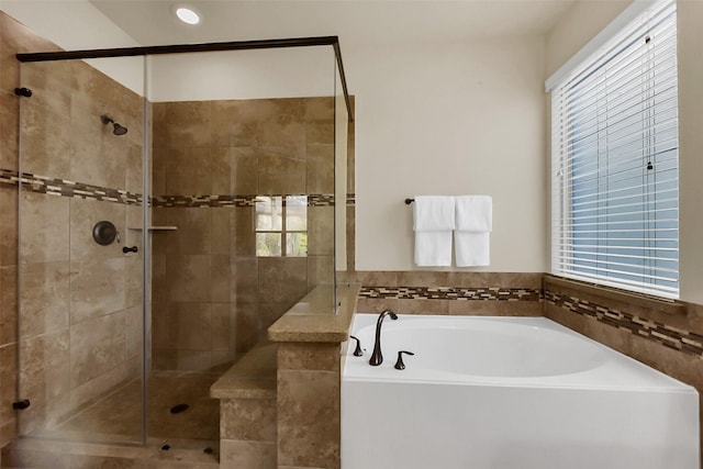 6 Muthill Cir, Conroe, TX 77304 - full bath with a garden tub, a stall shower, healthy amount of natural light, and recessed lighting
