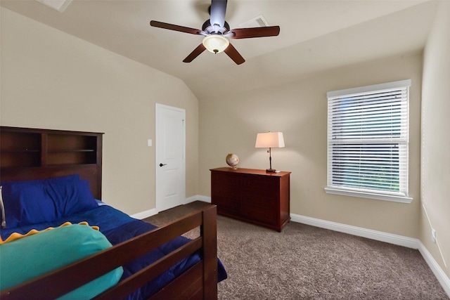 6 Muthill Cir, Conroe, TX 77304 - carpeted bedroom featuring lofted ceiling, baseboards, and ceiling fan