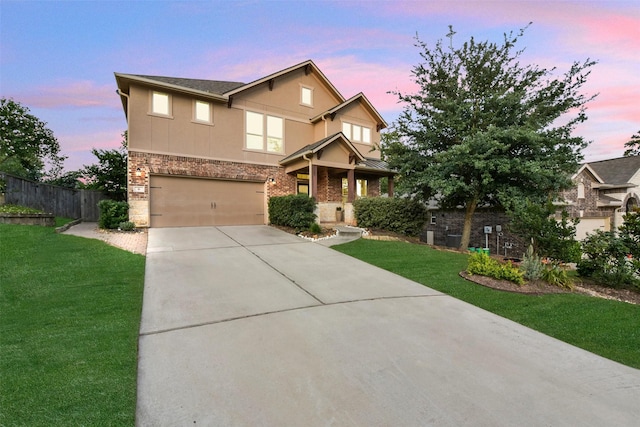 6 Muthill Cir, Conroe, TX 77304 - view of front of property with a garage, concrete driveway, a porch, brick siding, and stone siding