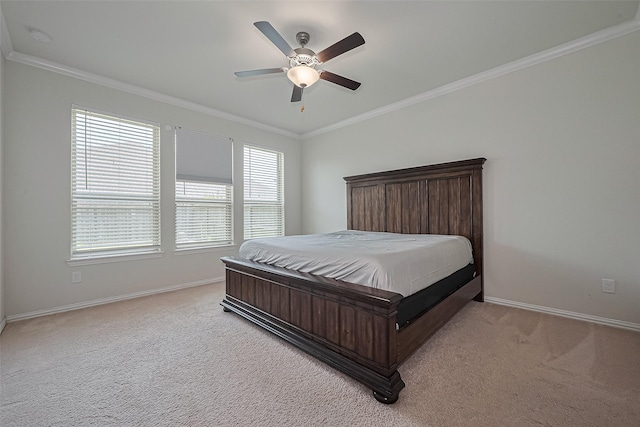 2822 Bluesage Bluff Dr, Richmond, TX 77406 - bedroom featuring light colored carpet, crown molding, baseboards, and ceiling fan
