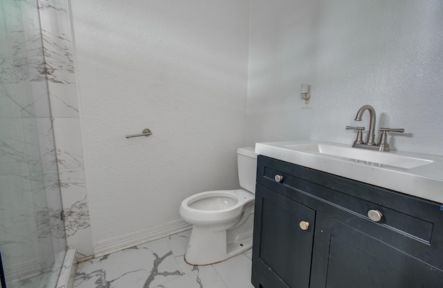 2711 Maury St, Houston, TX 77009 - full bathroom featuring marble look tiles, toilet, vanity, a shower, and baseboards