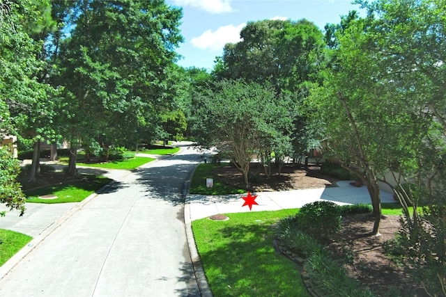 view of property's community featuring a lawn