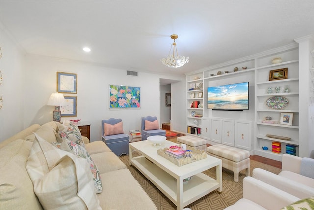 6475 Burgoyne Rd Unit 38, Houston, TX 77057 - living area with a chandelier and built in shelves