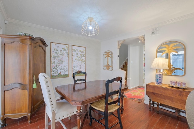 6475 Burgoyne Rd Unit 38, Houston, TX 77057 - dining space with stairway, wood finished floors, ornamental molding, and baseboards
