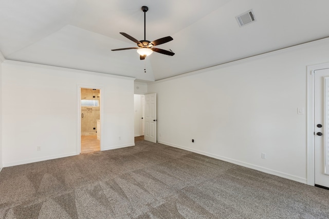 11623 Aspenway Dr, Houston, TX 77070 - unfurnished bedroom with carpet, baseboards, connected bathroom, lofted ceiling, and ceiling fan