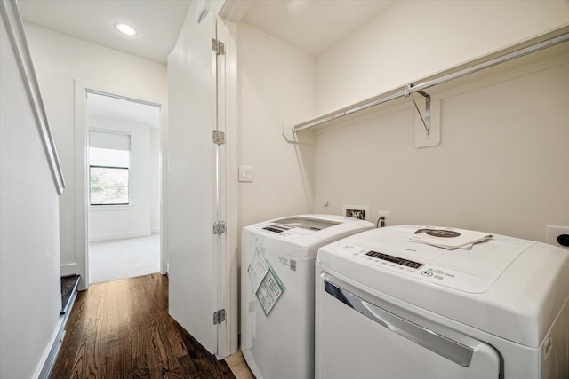 1704 Alamo St Unit A, Houston, TX 77007 - laundry room with washing machine and dryer, wood finished floors, and recessed lighting