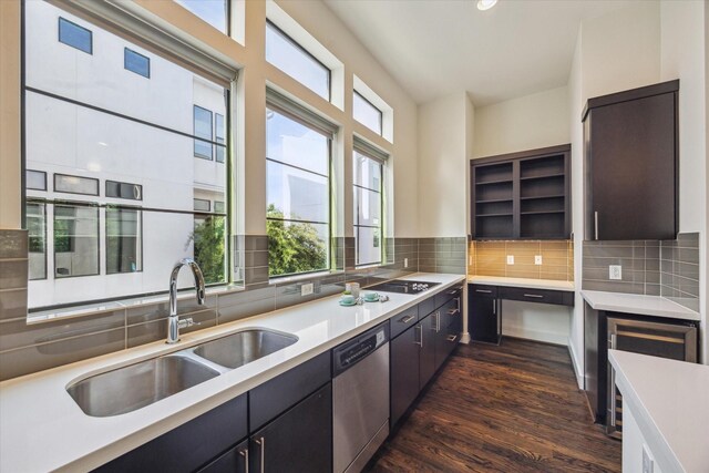 1704 Alamo St Unit A, Houston, TX 77007 - kitchen featuring dishwasher, a sink, light countertops, backsplash, and recessed lighting