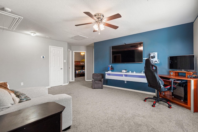 2023 Briar Grove Dr, Conroe, TX 77301 - carpeted office space with attic access, ceiling fan, and baseboards