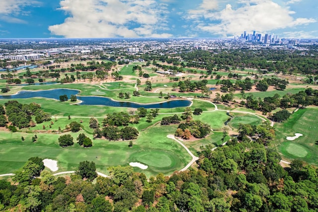 4404 Dickson St Unit B, Houston, TX 77007 - aerial view of property's location with a nearby body of water, a golf club, nearby urban area, and a tree filled landscape