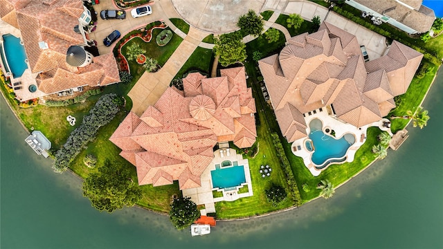 7615 San Clemente Point Ct, Katy, TX 77494 - aerial view of a pool area and a nearby body of water