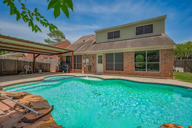 9911 Villa Verde Dr, Houston, TX 77064 - view of pool featuring a patio area, a fenced backyard, and a pool with connected hot tub