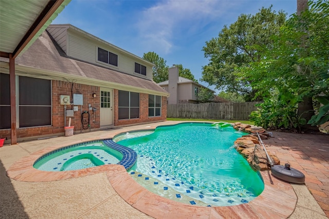 9911 Villa Verde Dr, Houston, TX 77064 - view of pool with a patio area, a fenced backyard, and a pool with connected hot tub