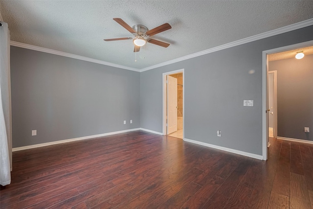 9911 Villa Verde Dr, Houston, TX 77064 - empty room with a ceiling fan, wood finished floors, a textured ceiling, ornamental molding, and baseboards