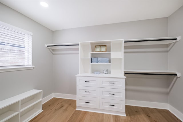 walk in closet featuring light wood-style flooring