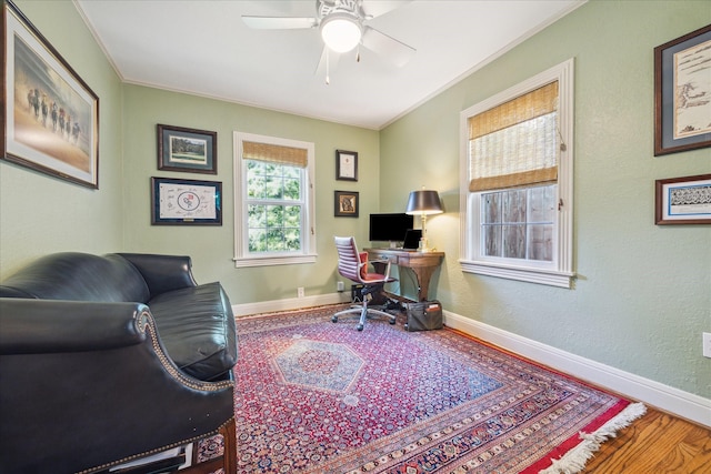 2618 Sunset Blvd, West University Place, TX 77005 - office area with ceiling fan, baseboards, and ornamental molding