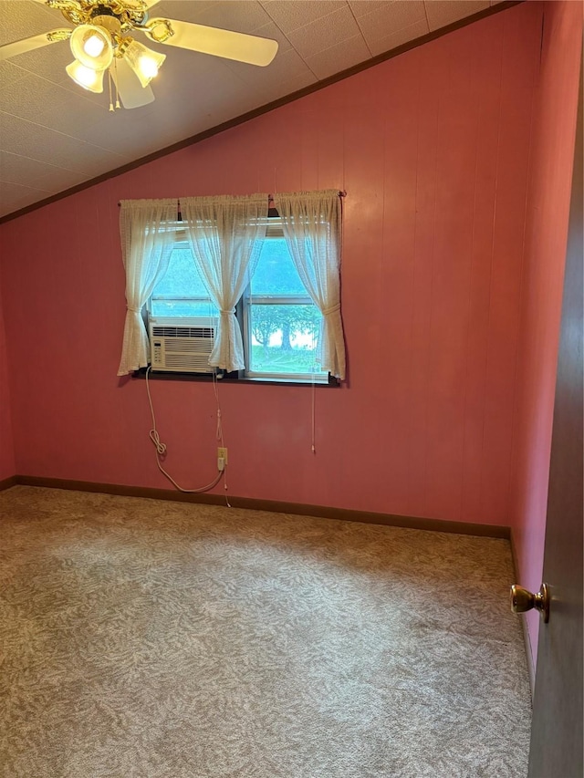 104 Crooked Creek Dr, Sheridan, TX 77475 - unfurnished room with vaulted ceiling, crown molding, carpet, a ceiling fan, and cooling unit