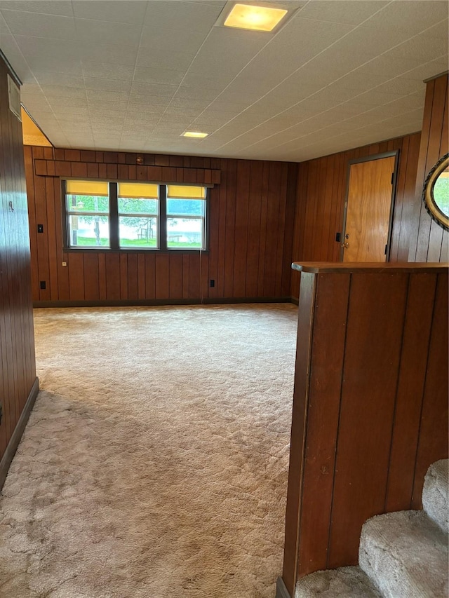 104 Crooked Creek Dr, Sheridan, TX 77475 - empty room with light colored carpet and wooden walls