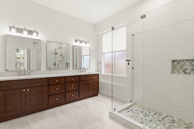 1807 Rustic Hills Ct, Sugar Land, TX 77479 - full bathroom featuring a stall shower and double vanity