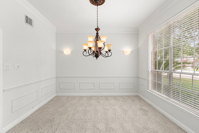 1807 Rustic Hills Ct, Sugar Land, TX 77479 - unfurnished room featuring a chandelier, carpet, crown molding, and a wainscoted wall